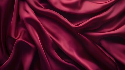 Fototapeta premium 66. A luxurious burgundy red silk satin fabric curtain, softly flowing and ruffled, perfect for a romantic Valentine's Day celebration