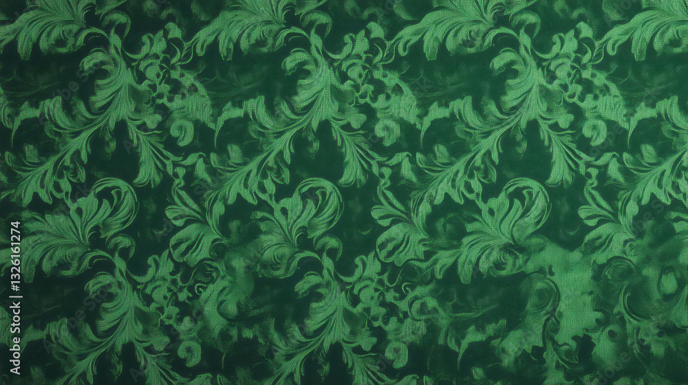 Poster elegant casino green damask texture with intricate weave pattern for interior design