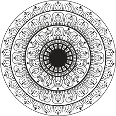 Chinese zodiac sign decorative ornament with floral and geometric elements in a vintage round pattern