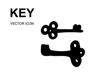 Handmade key icon, keyword symbol, doodle password, unlock sign, minimal keys illustration