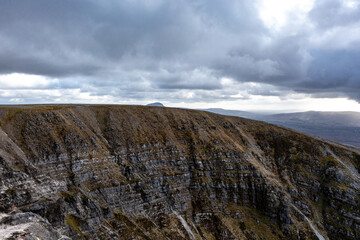 Aerial view of the Muckish mountain and the trail called miners path in county Donegal. Ireland