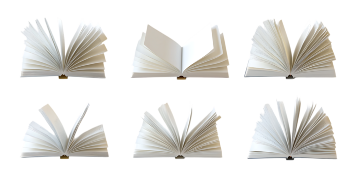 PNG Book Set in Different Poses on Transparent Background for Literature Illustration, Educational Content, or Library Design