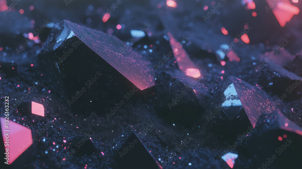 Poster Abstract chaos of diamond textures and sparkling geometry in futuristic design