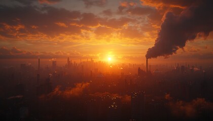 Fototapeta premium Sunset Smog: Industrial Cityscape.