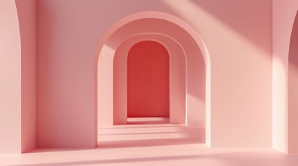 Pink Hallway with Arches