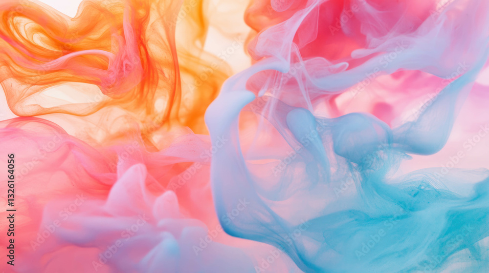 Poster colorful ink in water creating surreal abstract chaos with faded textures