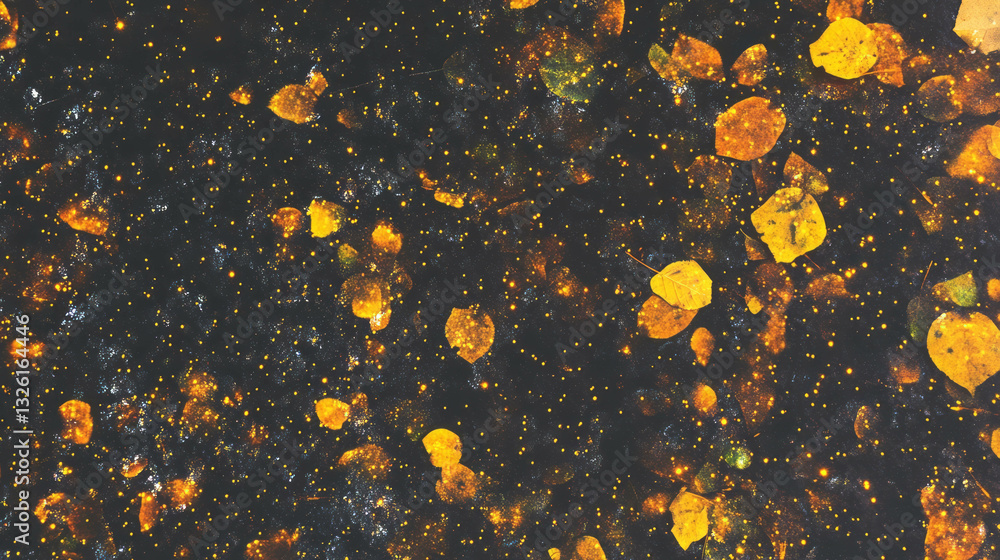 Poster enchanting autumn chaos with glowing fireflies for artistic design