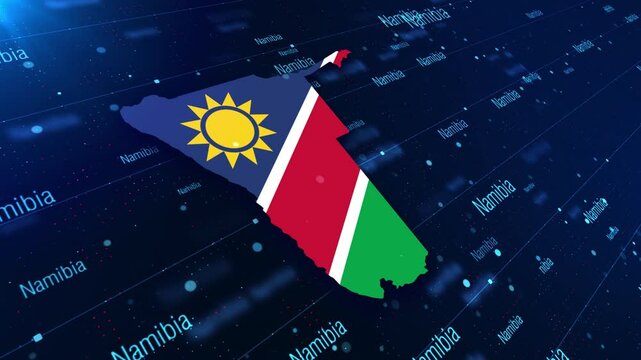 Namibia Country Map And Name Displayed On A Modern Dark Background. Map Of Namibia