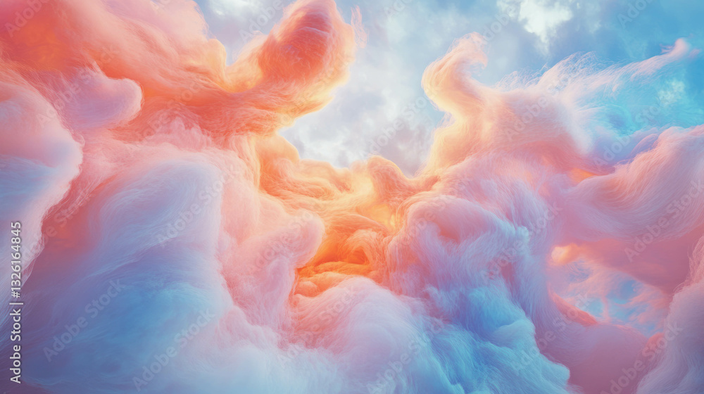 Poster enchanting fluffy clouds and wisps in a vivid chaotic sky