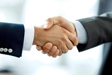 Obraz premium A close-up shot of two individuals shaking hands, conveying trust and agreement