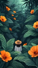 Colorful flowers and characters illustration poster background