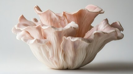 Delicate Pink Oyster Mushroom on White Background. Isolated Culinary Fungi, Full Bloom