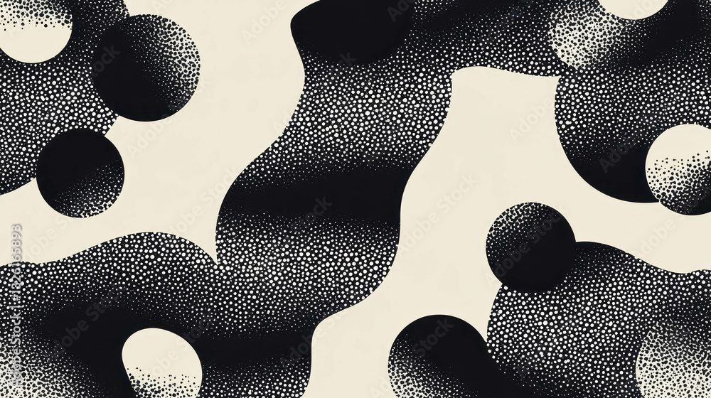 Poster Abstract halftone pattern with chaotic dots and geometric shapes for design
