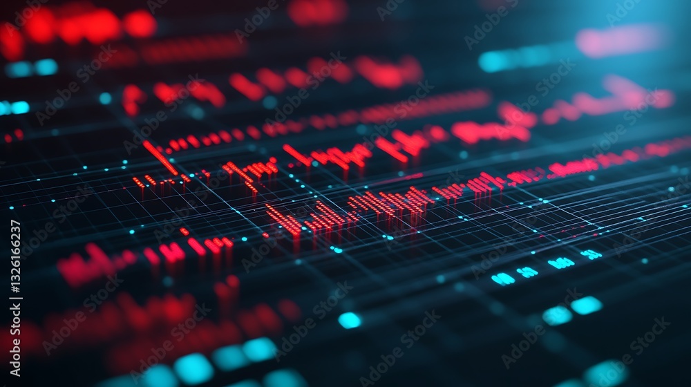 Aufkleber abstract data visualization with red and blue elements highlighting trends and graphs in digital int