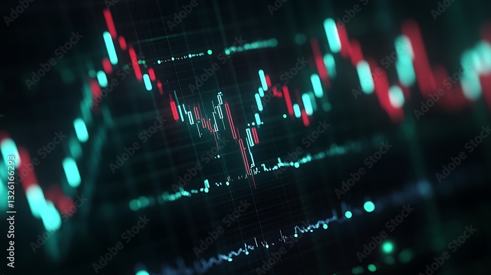 Aufkleber abstract data visualization with stock market trends and fluctuating graph lines in bright colors