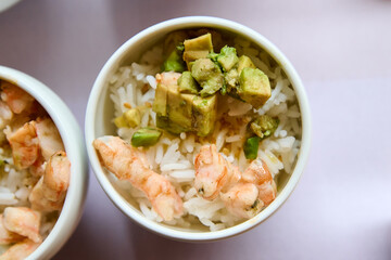 Rice with Shrimp and Avocado, Thai style food