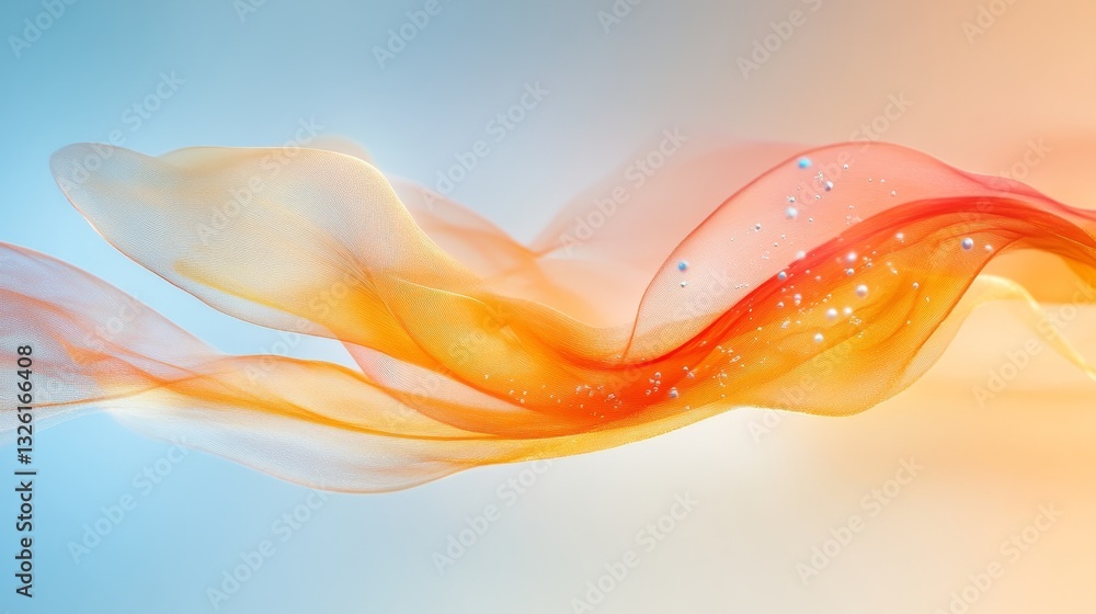Poster abstract flowing, orange waves on gradient background, smooth shape design element, 3d rendering