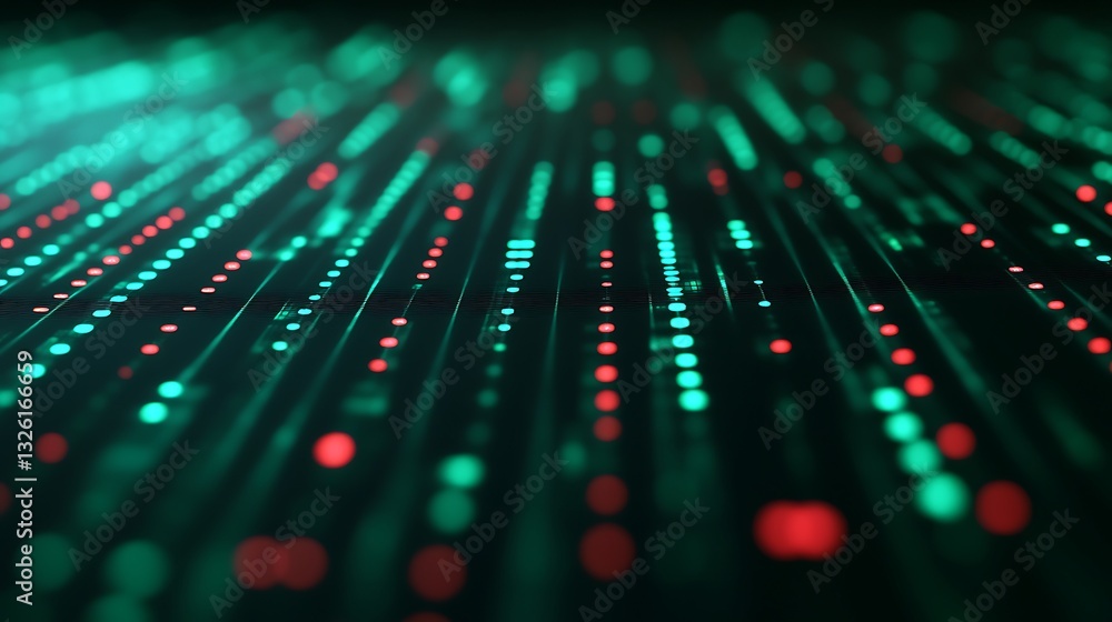 Poster abstract digital background with colorful glowing dots creating a dynamic perspective of lights on a