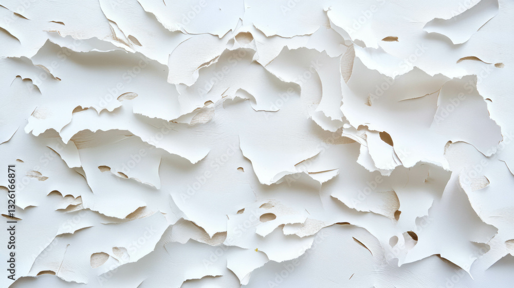 Poster abstract composition of torn loose leaf paper texture with random holes