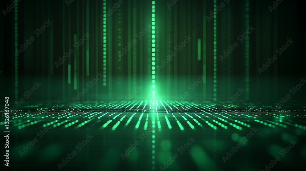 Poster abstract digital background with glowing green lines and particles creating a futuristic technologic