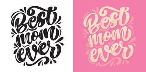Lettering about mom. Happy Mother's Day - cute trendy hand dtawm doodle lettering
print. T-shirt design, mug print, sticker.