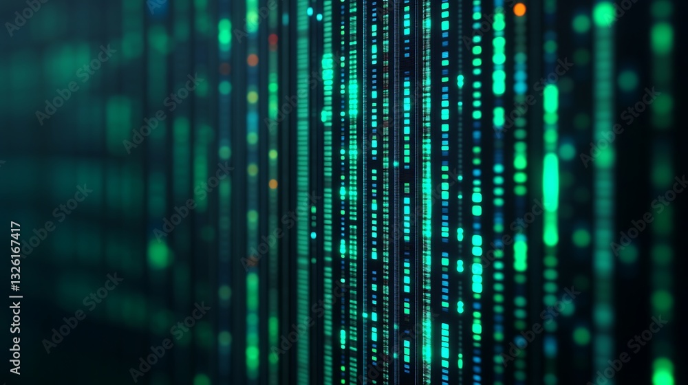 Poster abstract digital background with green and blue lines representing data flow and technology concepts