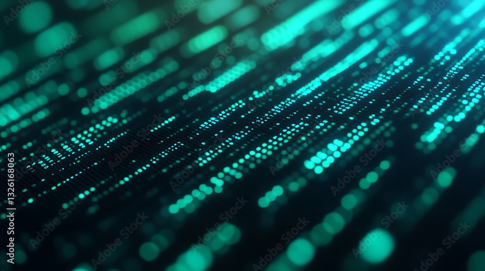 Poster abstract digital data flow with glowing green particles creating a futuristic background design