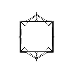 Intricate Geometric Frame with Square Interior and Ornamental Details on White Background. A symmetrical design with sharp lines and decorative elements.