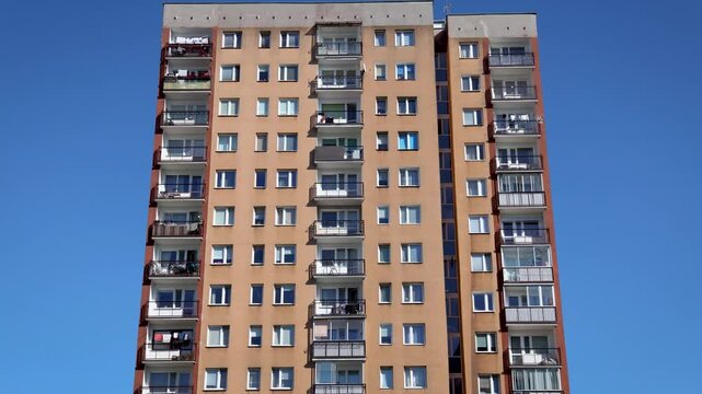Great Panel type of apartment building in Goclaw area of Warsaw, Poland, 4k video