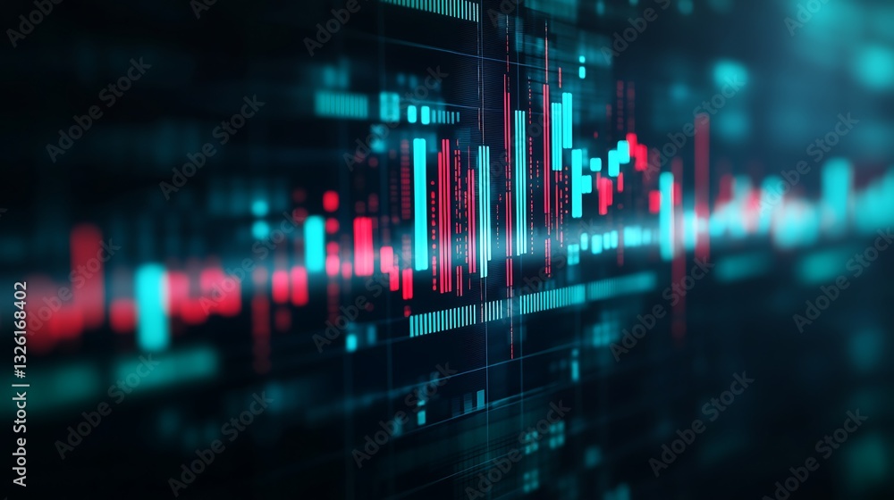 Poster abstract digital data visualization with colorful bars and lines for technology and finance themes