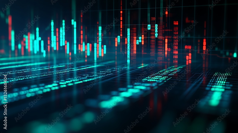 Poster abstract digital data visualization with colorful graphs and light effects in a futuristic design