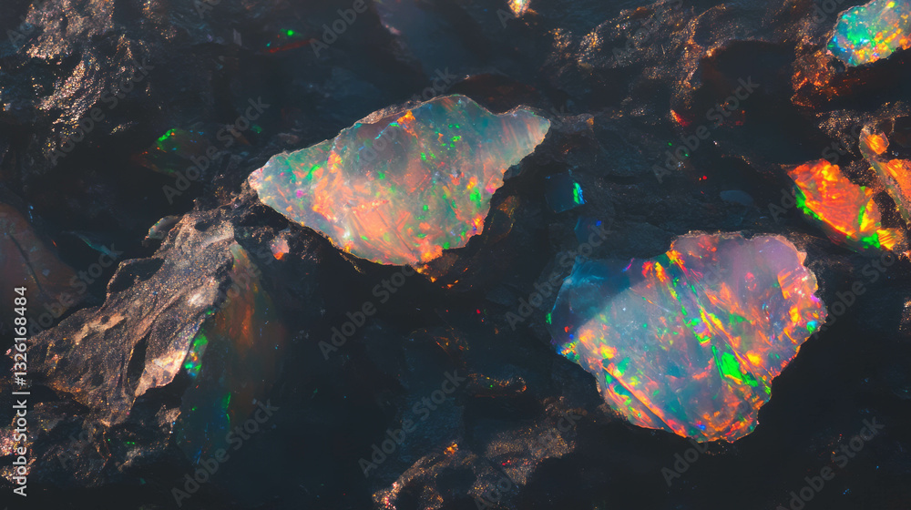 Poster Opal texture with vibrant color play and chaotic natural patterns