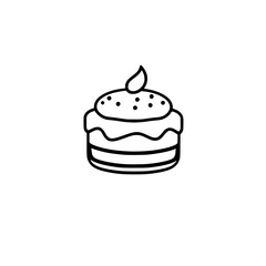 Minimalist Black and White Illustration of a Layered Cake with Cream and a Leaf-like Ornament, Isolated on White Background