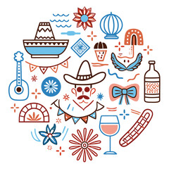 Fototapeta premium Cinco de Mayo day vector illustration icon elements symbols