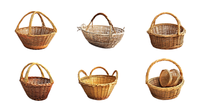 Pack Basket Set in Different Poses Against Transparent Background for Storage Illustration, Home Organization, or Shopping Design