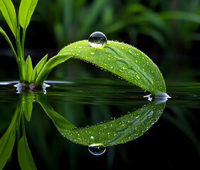 a dewdrop on the edge of an isolated blade of grass,