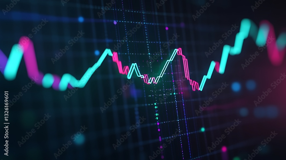 Poster abstract digital finance chart with colorful lines, data points, and grid background for business an