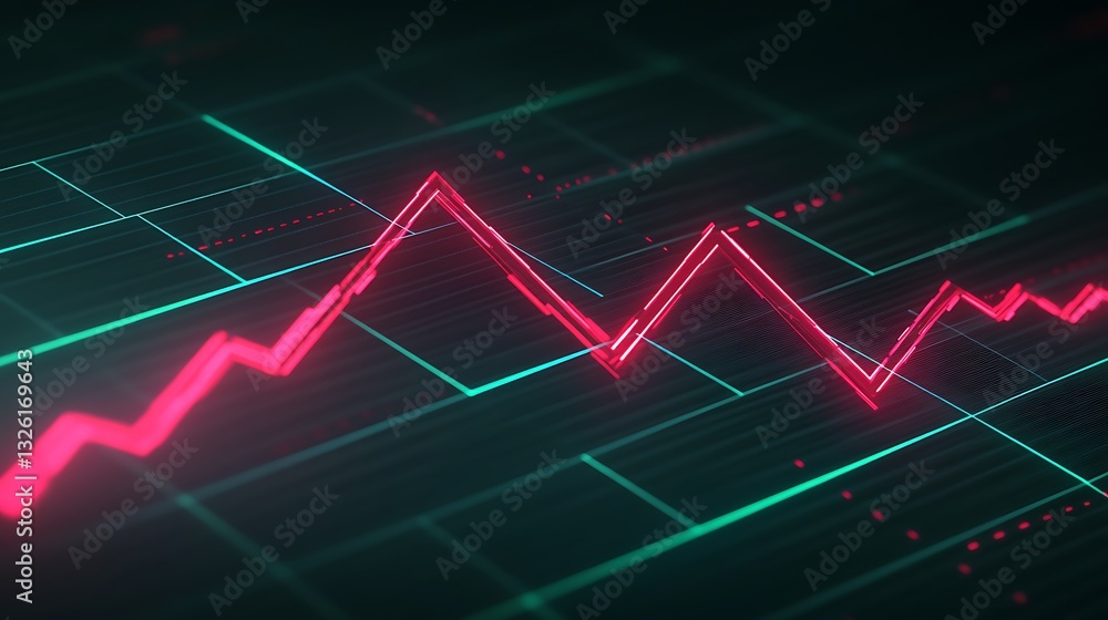 Poster abstract digital finance graph with vibrant red and green lines representing market trends and data 