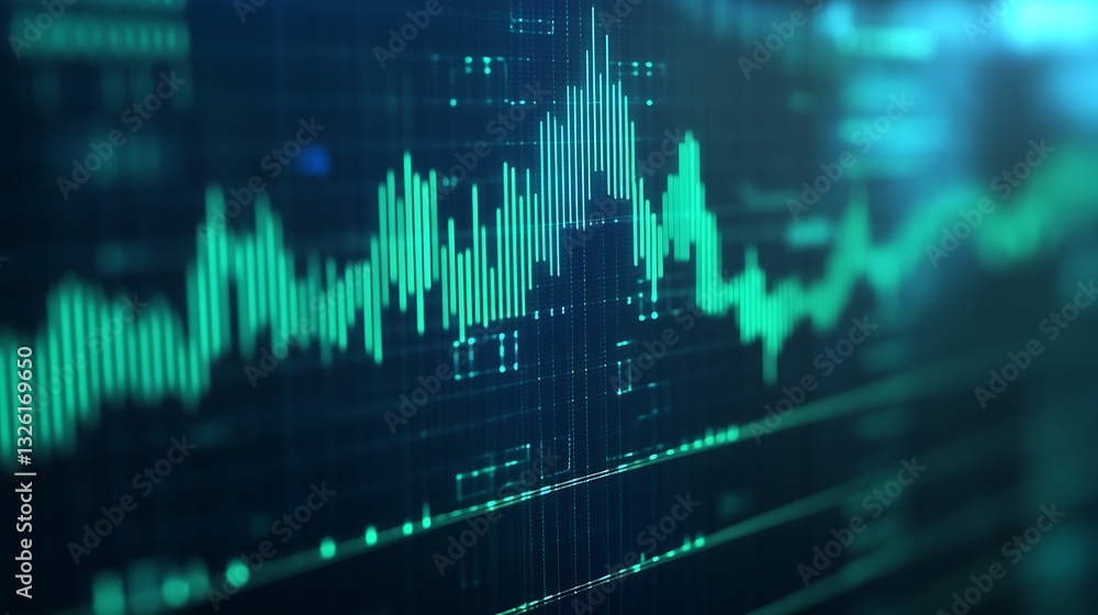 Poster abstract digital finance graph showing trading data analysis in green and blue tones with data visua