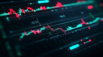 Fototapeta premium Abstract Digital Finance Concept with Stock Market Data Visualization and Trend Analysis in Dark Environment