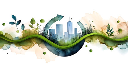 Urban sustainability initiative cityscape digital art eco-friendly environment aerial view green concepts for future living