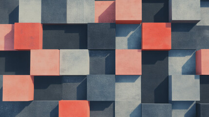 Fototapeta premium Geometric abstract pattern with pixelated and blocky design in muted colors