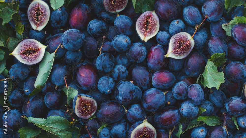 Poster vibrant plum and fig texture with seed details for culinary and artistic design