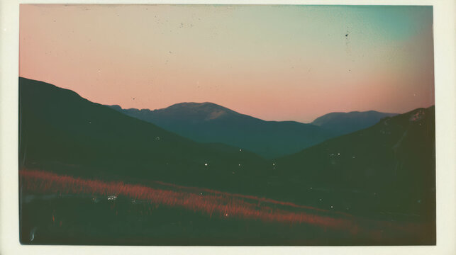 Vintage landscape with polaroid texture and faded colors for creative design