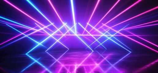 Obraz premium Vibrant neon lights creating dynamic shapes in empty room