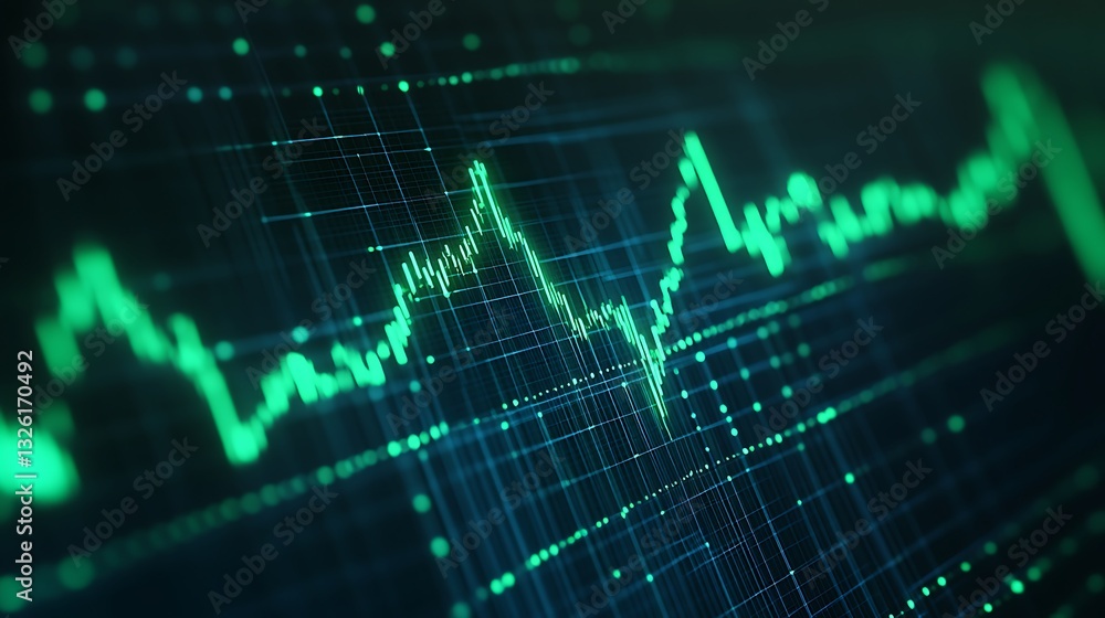 Poster abstract digital financial chart with green analytics and data visualization background in modern st