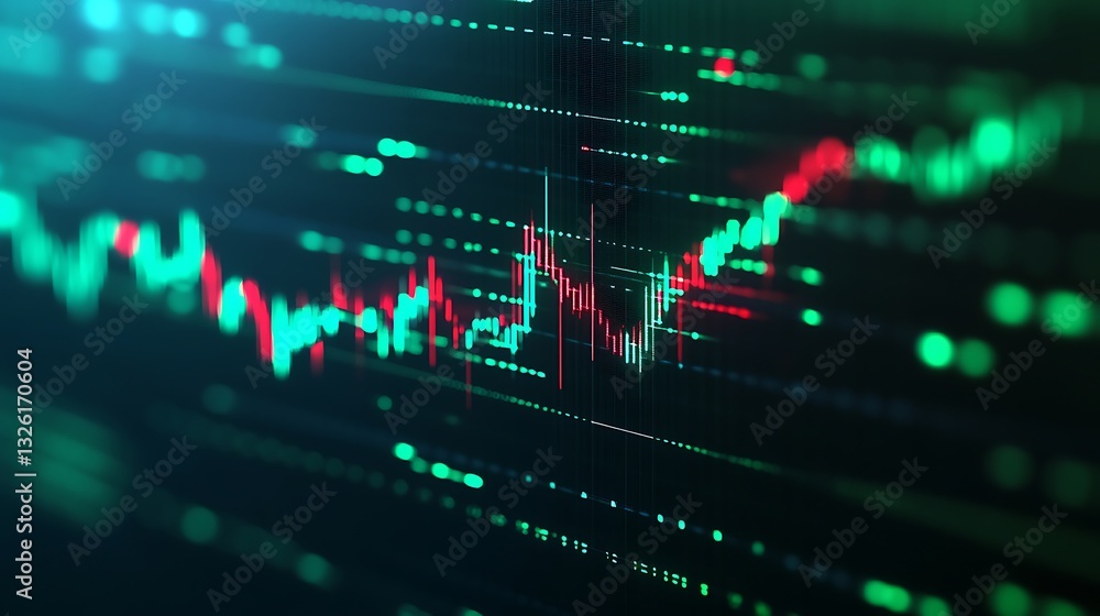 Poster abstract digital financial chart with green and red candlestick patterns for stock market analysis