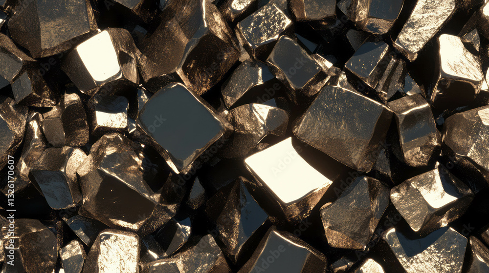 Aufkleber Chaotic pattern of pyrite cubes creating a captivating metallic texture
