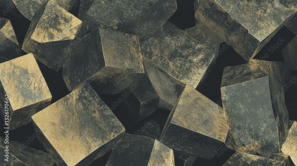 Poster Abstract metallic texture with chaotic pyrite and cubes for creative design