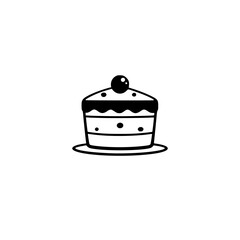 Minimalist Illustration: Layered Cake with Cherry on Top, Isolated on White Background, Modern Dessert Design.